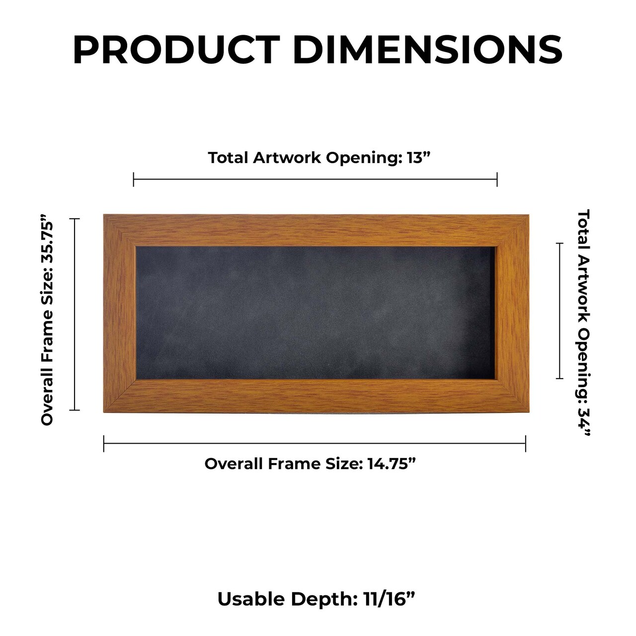 Warm Honey Brown Wood Shadow Box Frame with Acrylic Front - Dark Grey Suede Backing, 30 Sizes